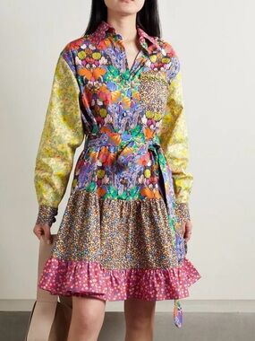 Horror Vacui Multicolor Floral Patchwork Mini Shirt Dress